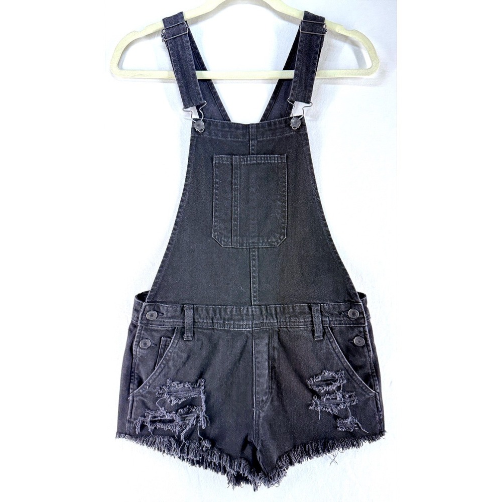 American Eagle Black Denim Bibs Short Overalls XS Distressed Grunge Fall Harvst